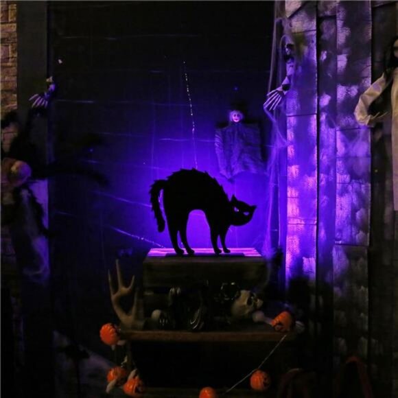 2PCS Wooden Black Cat Tabletop Decoration Sign with Lights for Halloween - Picture 6 of 7